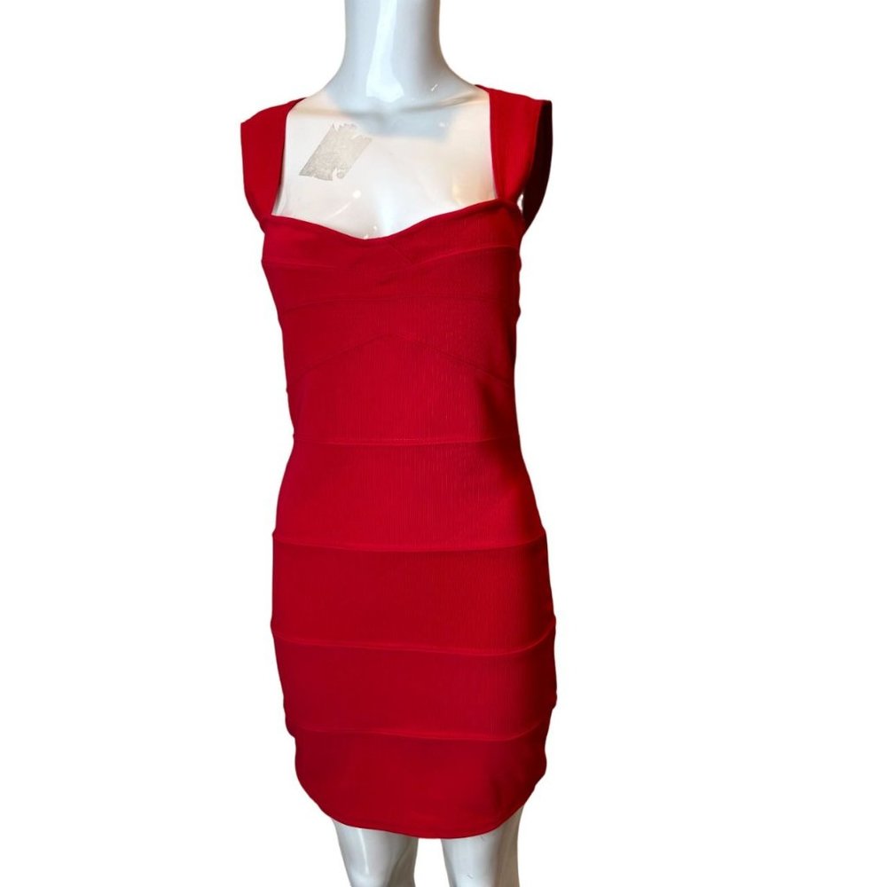 Boohoo Women Bodycon Bandage Dress Back Hole Square Neck Red Size 6